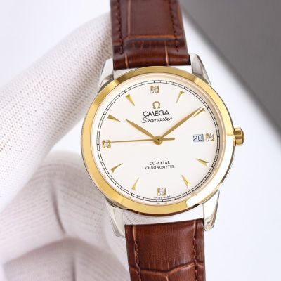 Omega Swiss ETA 2824 Movement Stainless Steel Cowhide Leather Strap 40MM Replica Watch